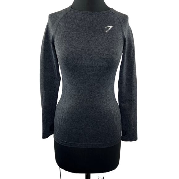 GYMSHARK Charcoal Gray Long Thumbhole Sleeve Activewear Pullover Top Size S - Picture 1 of 7